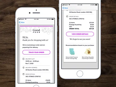 Daily UI 017 - Email receipt 017 app daily 100 challenge dailyui email email order email receipt food app ios mobile mobile app mobile email sketch ui ui challenge ui interface