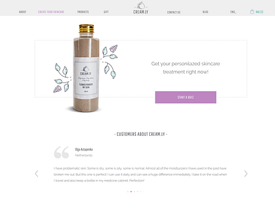Cream.ly website design homepage illustration natural cosmetics website website design