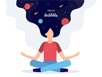 Hello Dribbble! design first shot flat hello dribbble illustration lotus planet space vector yoga