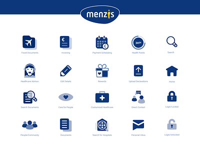 Menzis - icon and illustration design behance behaviour care dutch grid health healthcare icon icons illistration insurance insurance company medic menzis minimal motivate netherlands people schedule symbol