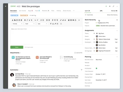 Feature Screen Concept app attachment comment editor ui ui ux webapp