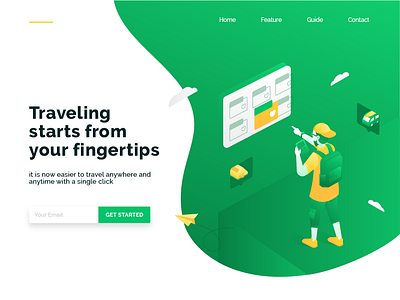 Landing Page Traveling app character header illustration landing logo page pattern typography ui ux website