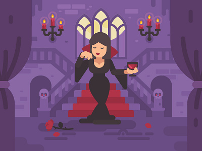 Vampire lady cartoon castle character design fantasy flat girl halloween illustration mansion vampire vector