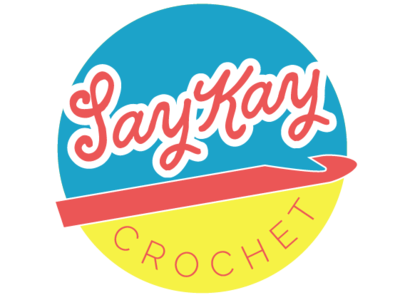 SayKay Crochet Logo brand and identity brand refresh bright colors circle logo craft crochet crochet hook design etsy fun fonts icon artwork logo refresh script font small business