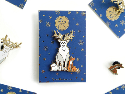 Quinn the Fox and the Isochronus Stag Enamel Pins animals badges christmas cute enamel pins fox illustration nature snow stag winter xmas