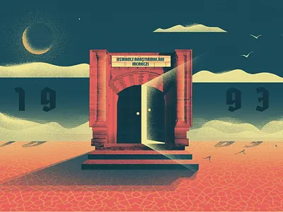 The door collage illustration photoshop red and blue