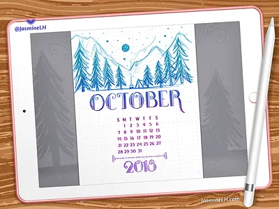 October 2018 Bullet Journal | iPad Pro adobe photoshop bullet journal calendar digital art digital illustration doodles drawing forest illustration ipad pro lettering october planner