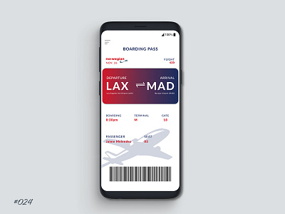 Daily UI 024 Boarding Pass appdesign boarding pass daily 100 challenge dailyui design digitaldesign mobile mobileapp mobiledesign ui ui ux uidesign