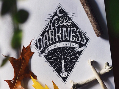 Hello Darkness candle darkness hand lettered hand lettering ink drawing moon sketchbook vintage