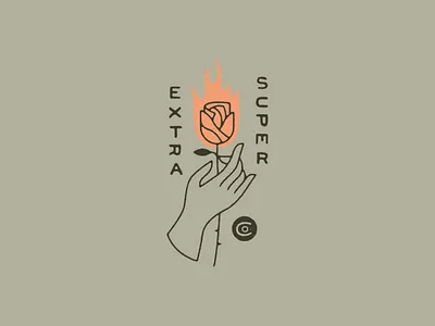 Extra Super Burning Rose fingers fire flower hand illustratiin rose rose logo type vintage