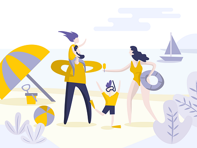 Beach Family illustration sketch ui vector