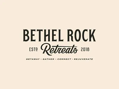 Bethel Rock Retreats badge branding lockup logo script texas typography