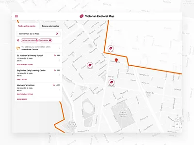 VEC - Find Voting Centres election interactive list view map map view pin ui