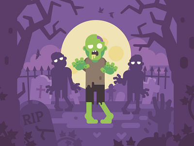 Zombies cartoon character creepy dead design fantasy flat graveyard halloween illustration vector