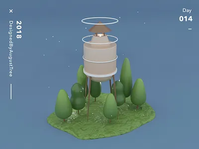 C4D+ 014 3d blue c4d green tower tree