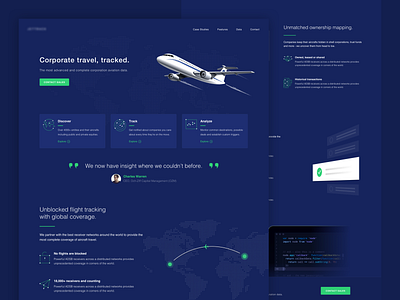 Flight Tracking app - Landing page 2d analytics animation app blue charts clean dashboard design finance flight illustration landing mobile plane remote ui ux web website