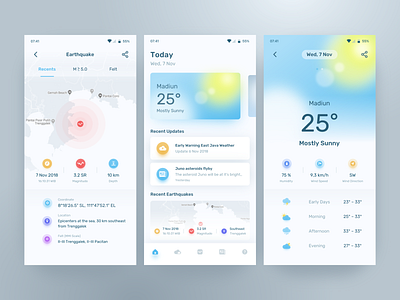 Geophysics and Meteorology app | Exploration android app clean design earthquake icon maps mobile ui ux weather white