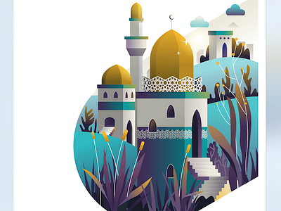 mosque view illustration islam islamic landing page vector