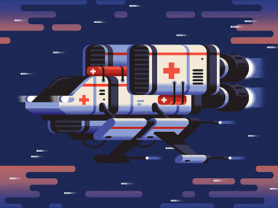 Space medic flat flying future geometric illustration machine sci fi space spaceship vector