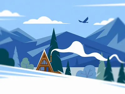 Winter in Switzerland cabin house illustration mountain river snow switzerland winter