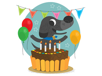 Happy Birthday - V02 ballon birthday cake canddle character children design dog flat illustration party vector