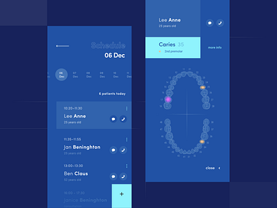 Dentist's diary app UI blue calendar contacts cuberto day dentist diary graphics health history interface list treatment ui ux