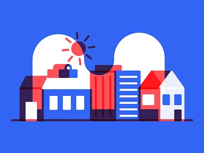 town blue building city cloud house icons by alfredo town