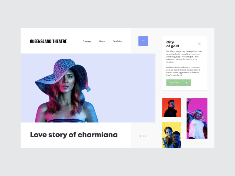 Queensland Theatre - User Interface & Interaction animation animation gif design ecommerce gallery gif interaction interface landing layout minimal muzli shop slider typography ui ux video web website