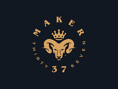 Maker 37 adze animal brand identity branding crown emblem forefathers group growcase logo logo design logomark logotype maker 37 ram rams head sundry woodcraft