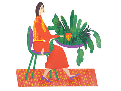 My own world adobephotoshop coffe fashionillustration girl illustration pattern plants texture