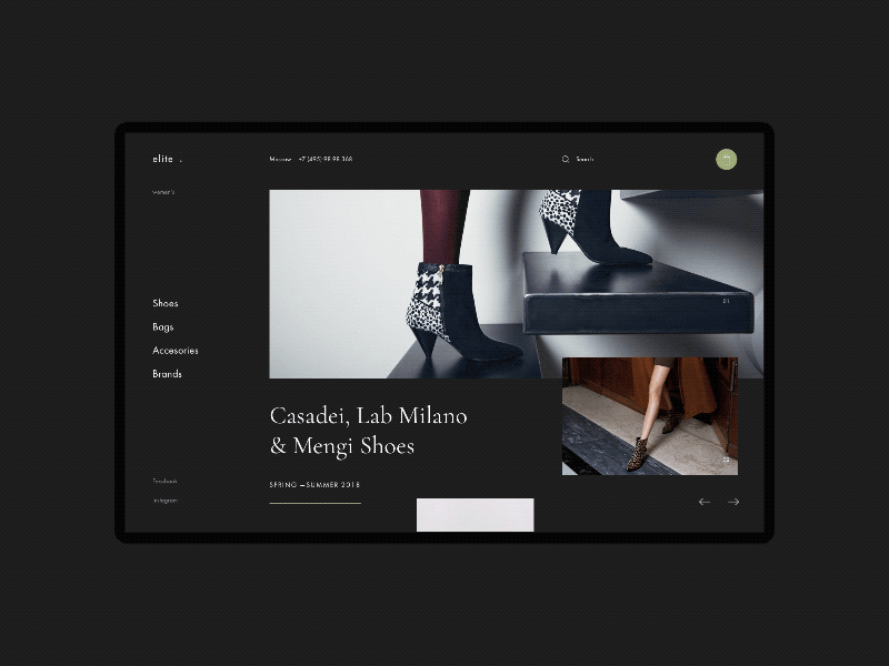 elite . animation black design luxury minimal nikitashubinru shoes store ui ui animation ux ux ui webdesign