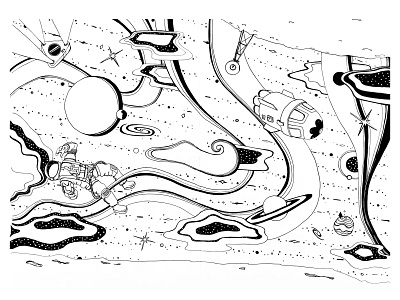 Space astronaut design galaxy illustration planet rocket space stars vector