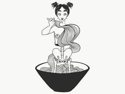 Skeleton Girl Ramen Noodles adobe draw apple pencil artwork drawing illustration illustrator ipad art tshirt design vector vector art vector illustration