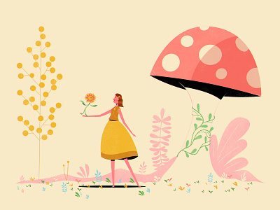 Flora character flowers girl illustration lady miniature mushroom small woman