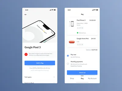 Daily Ui - Google Store bag check out details google ads iphone x app shopping store ui