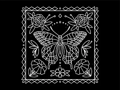 Butterfly Flower black and white butterfly bw daisies flash floral florals flower illustration illustrator insects line art pattern roses tattoo tattoo flash tile traditional