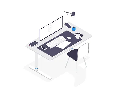 Reuf Workplace art headphones illustracion illustration illustrator isometric lamp phone table work workplace workspace