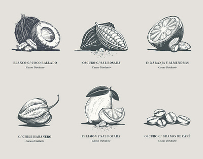 Ingredients engraving etching illustration linework linocut packaging