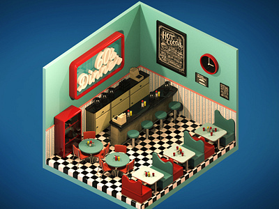 Isometric 60´s Restaurant 3d art 3d artist 3dmodel c4d c4dart design digital 3d illustration motion motion graphics render