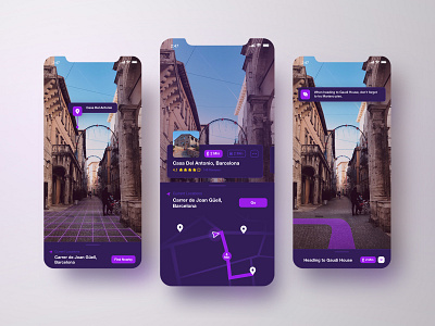 AR Travel App Concept app ar augmented reality direction iphone location map modal navigation pin tourism travel ui vr