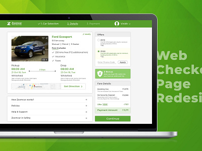 Zoomcar - Checkout Webpage Concept ui ux