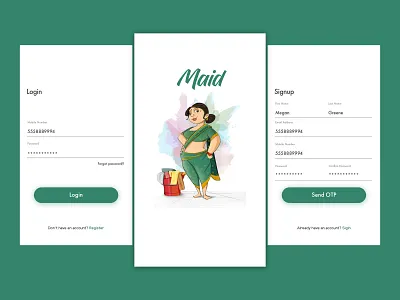 Daily UI #005 - Maid App Concept forgot password login maid otp register services signup splash