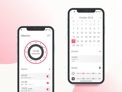 Alarm Clock Skin alarm app calendar clock dots ios ui ux white