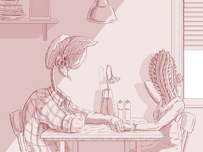 Orchid & Cacti art cacti doodle drawing editorial illustration illustrator kitchen love orchid photoshop plant relationship sketch