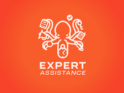 Expert Assitance design expert line logo mark octopus sign symbol time vector