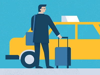 He's on the go! branding business cab character clean design flat glasses illustration illustrator man minimal sutcase taxi teal vector yellow