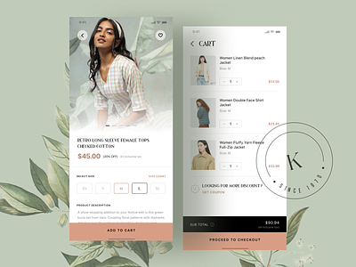 Kiskoo Fashion App - Wip app branding cart checkout ecommerce app fashion app image slider product page size selection