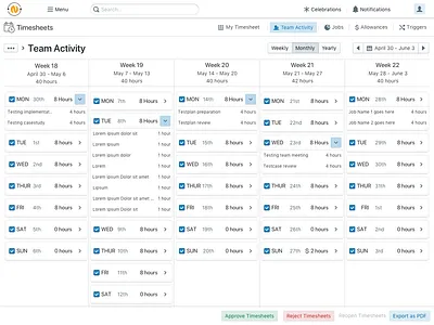 Time Tracker - Team Activity (Monthly View) blueprint ui user experience user interface ux web app