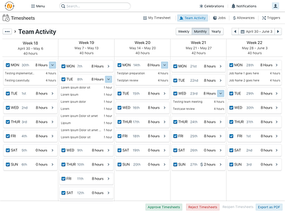 Time Tracker - Team Activity (Monthly View) blueprint ui user experience user interface ux web app