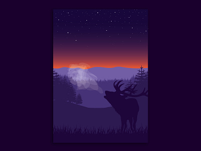 Deer Poster art blue deep blue deer design poster